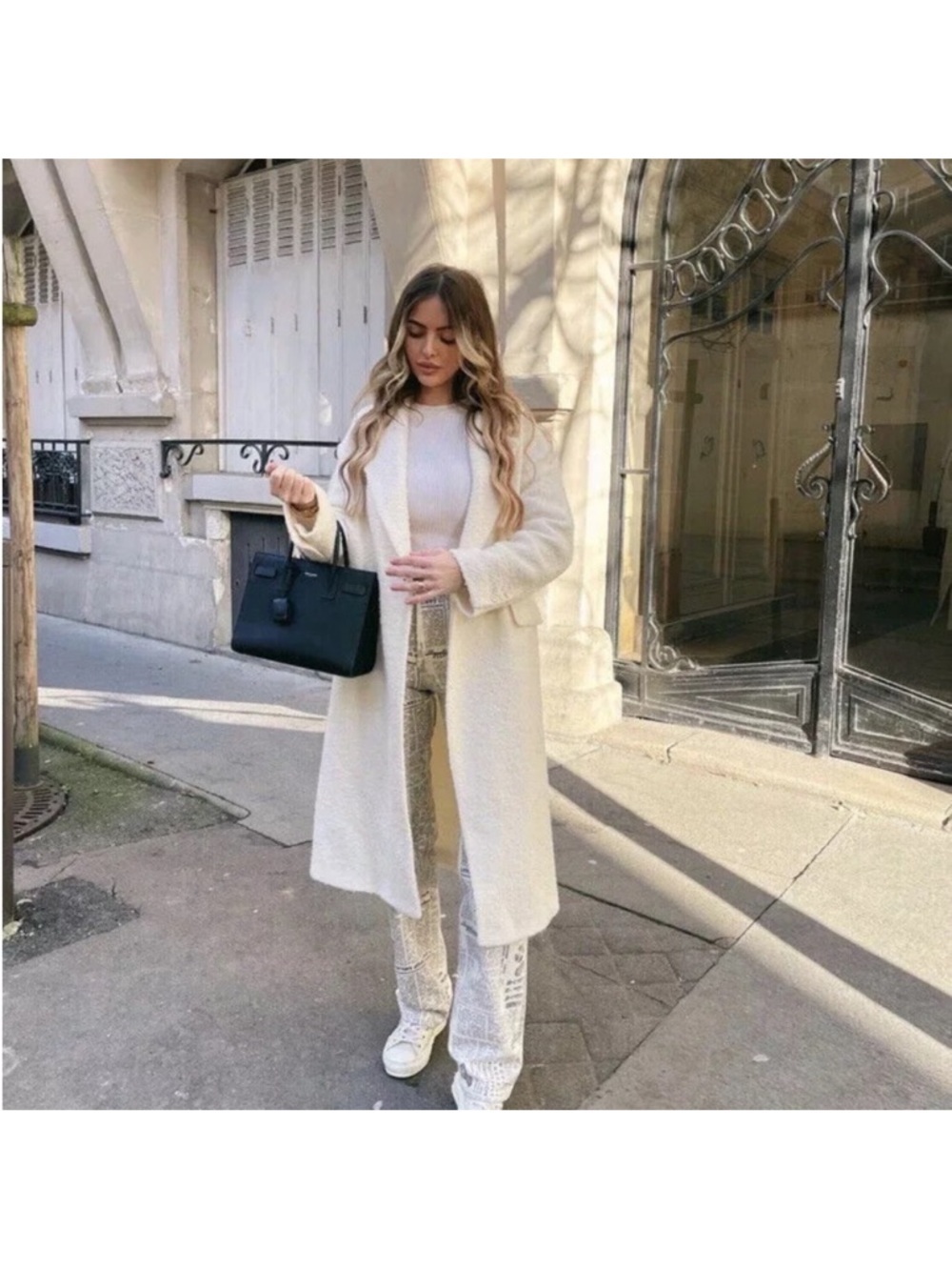 Zara Straight Cut Wool Blend Coat S Ecru Blogger Favorite - Picture 4 of 16